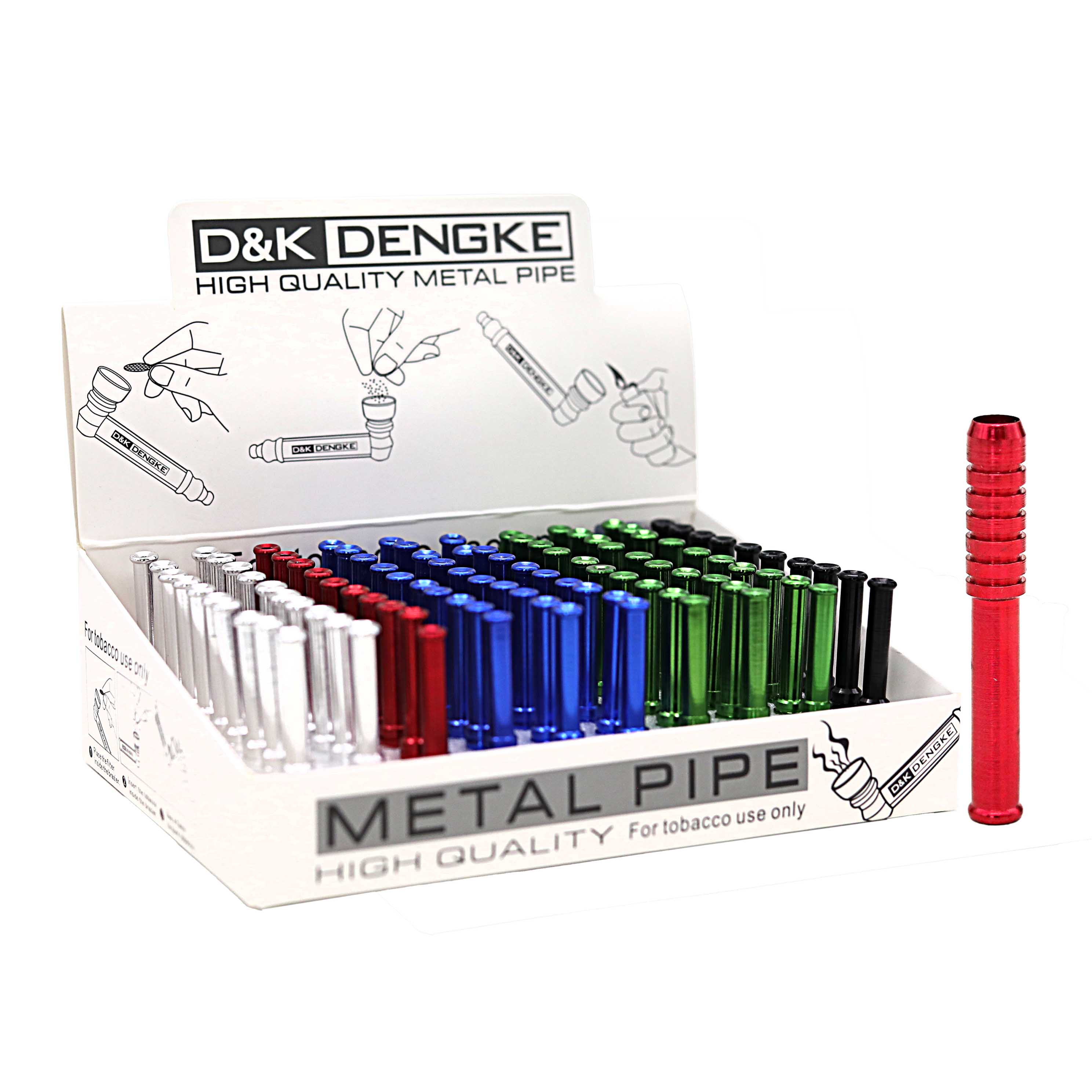 D&K Aluminium Tobacco Pipe With Ring Design (DK8035S) | 100 Count Display | Assorted Colors product image